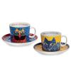 Laurel Burch [A2688] - 'Laurel Burch' Porcelain Breakfast Duo Box Blue Yellow (cats) - Cup 9x7cm (340ml)