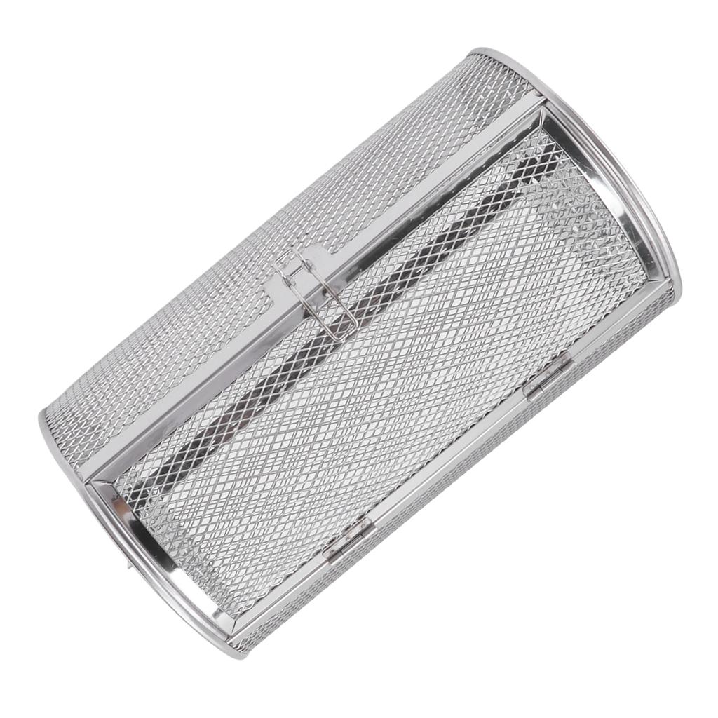 Rolling Grilling Basket Stainless Steel Grill Cage Round Stainless Steel BBQ Grill Mesh for Peanut Dried Nut Vegetables