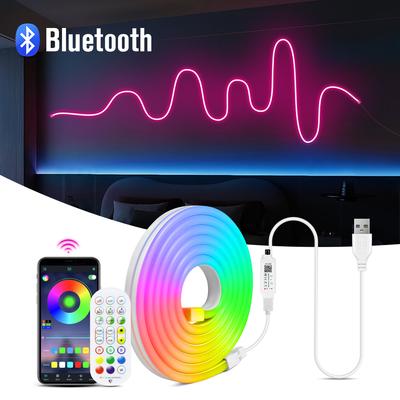 DC5V USB RGB Неоновая светодиодная лента Водонепроницаемая светодиодная неоновая лента Вывеска Bluetooth-приложение и пульт дистанционного управления для декора комнаты ТВ Настенное освещение