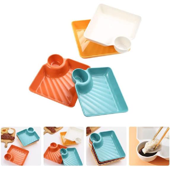 4 шт. тарелки для суши с соусницей, 7,2 дюйма, в японском стиле, тарелки для пельменей для закусок, десертов, салатов, снеков, картофеля фри, микроволновая печь и