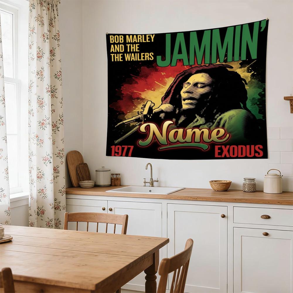 Bob Marley Reggae Music Personalized Name Versatile Wall Hanging Blanket, Home Backdrop for Wedding, Party and Video Shooting