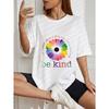 Oversized T-Shirt with Rainbow Gradient Daisy Print – "be kind" Heartwarming Slogan Artistic Top