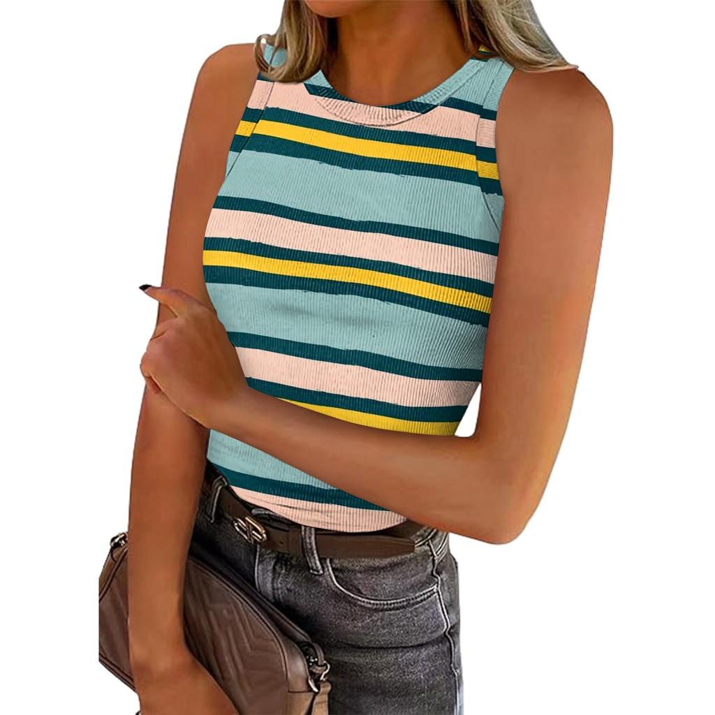 Женская летняя мода повседневная круглая горловина без рукавов облегающий топ-майка