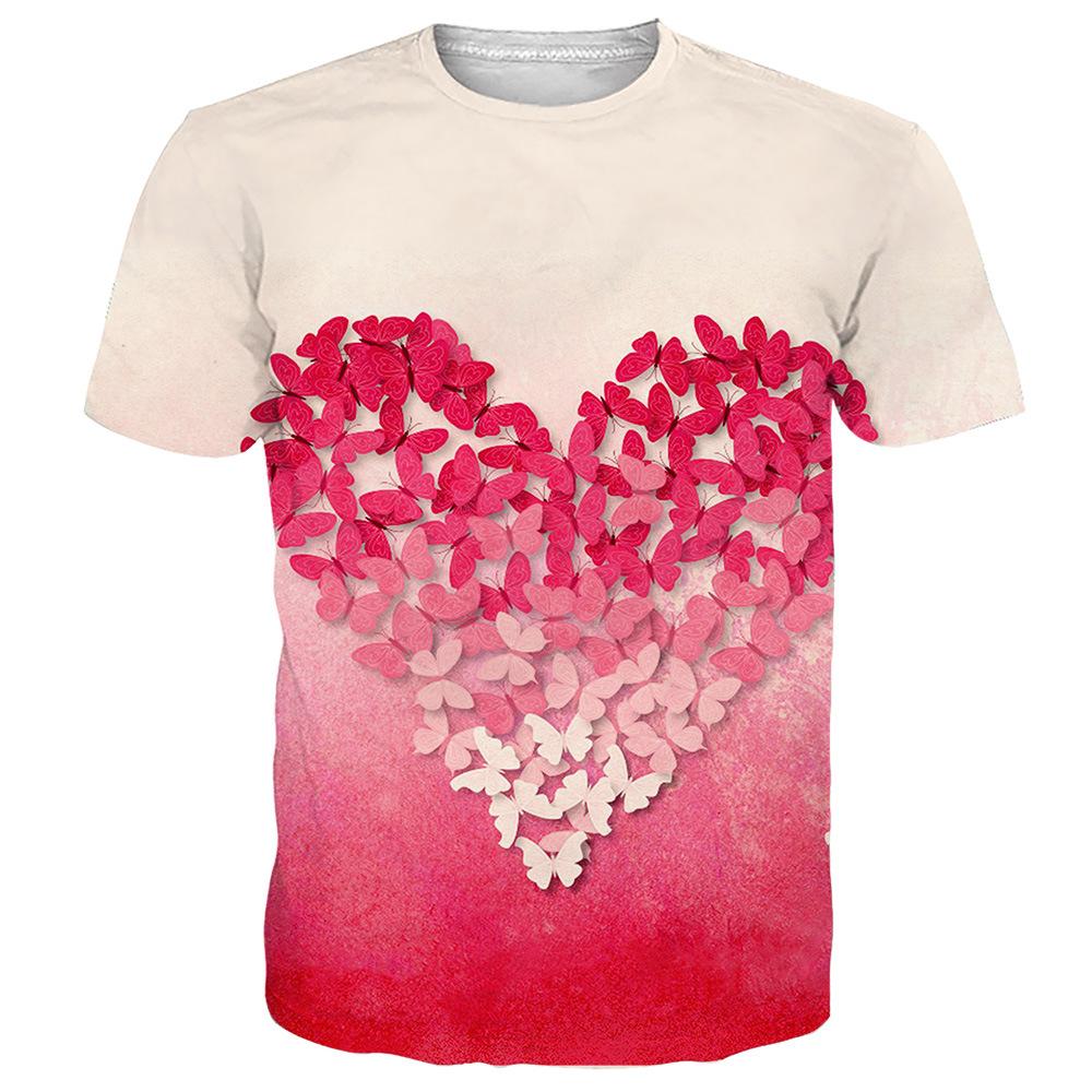 Летняя мужская футболка с 3D-цифровой печатью, повседневная футболка на День святого Валентина с надписью «Любовь в 3D»