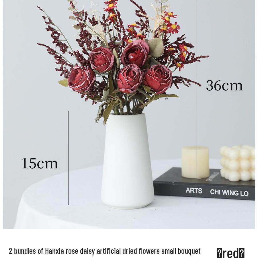 Artificial Rose & Daisy Bouquet - Dried Floral Arrangement for Living Room, Dining Table, or Coffee Table Decor.