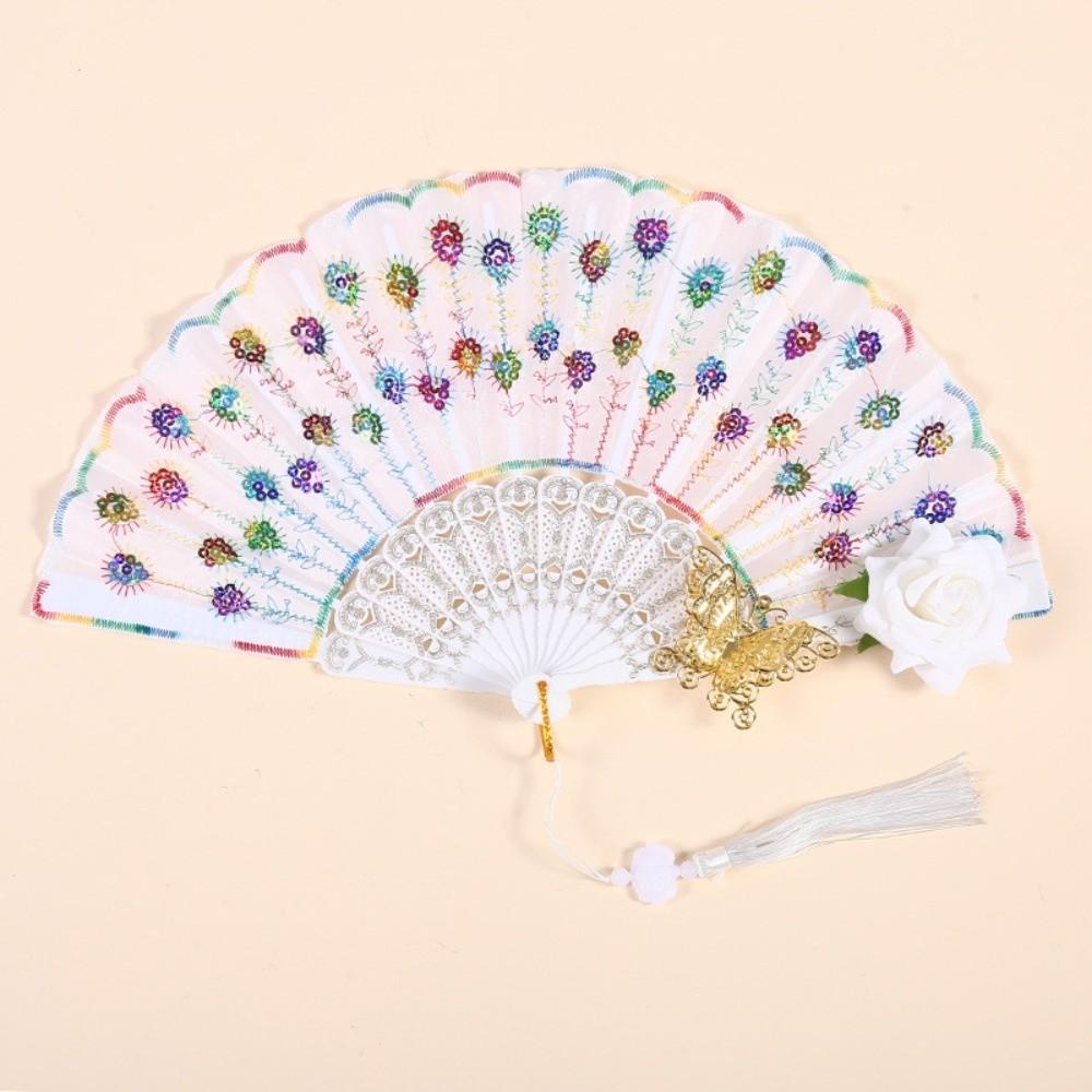 Sequin Decorated Spanish Handheld Fan Embroidered Flamenco Dance Fan New Gothic Dance Fan