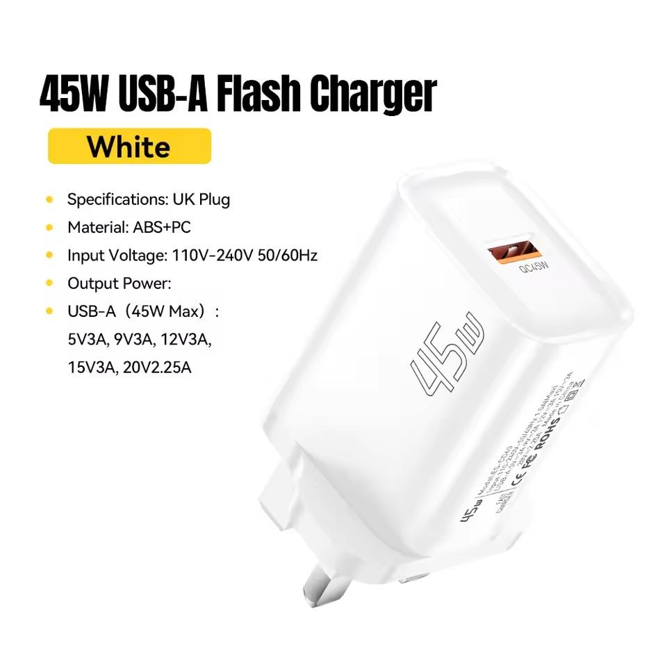 Essager Зарядное устройство USB A 45 Вт QC3.0 PD Быстрая зарядка Сетевое зарядное устройство Для Samsung Galaxy S24 S23 Xiaomi 15 iPad Vivo Быстрое зарядное устройство USB A