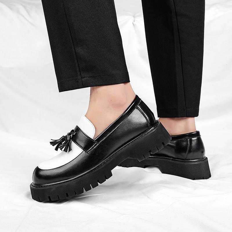 Мужская обувь Business Casual из кожи на толстой подошве, лоферы с кисточками, платформа, увеличение роста, модные, удобные, для свадьбы, вечеринки