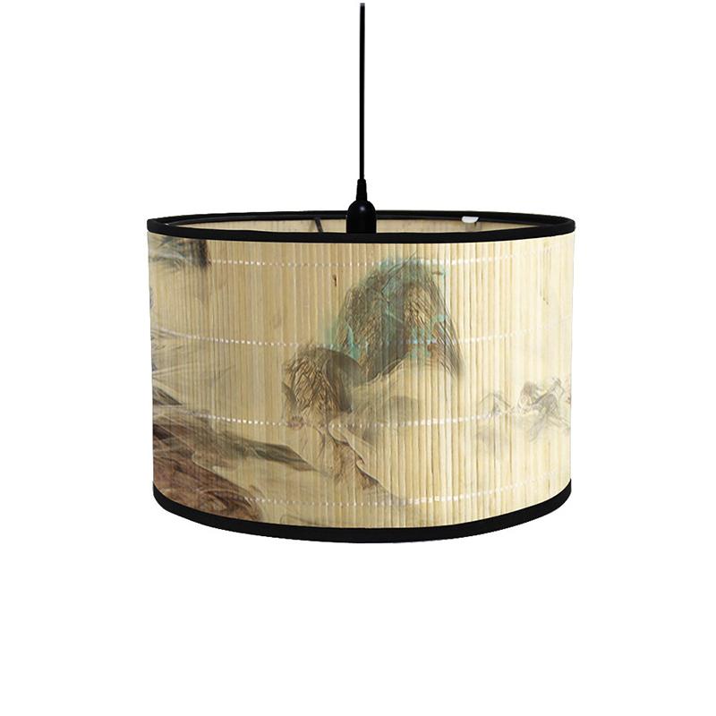 Бамбуковый абажур для потолка в китайском стиле, домашний декор, люстра в виде барабана, настенный светильник, абажуры из бамбукового искусства, абажур