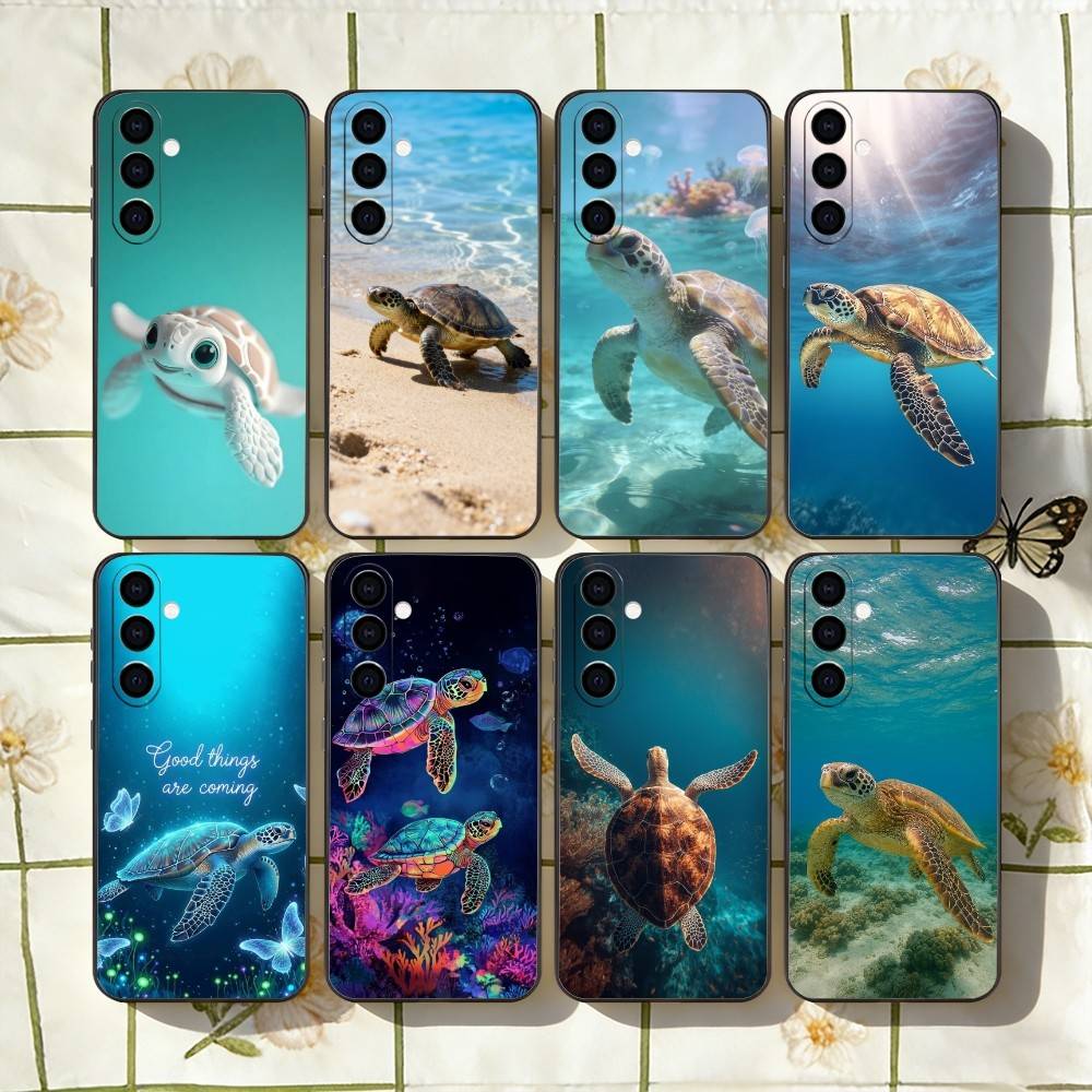 Милый маленький телефон-черепаха Чехол для Samsung Galaxy A73,A72,A71,A70,A53,A52,A51,Мягкий силиконовый черный чехол