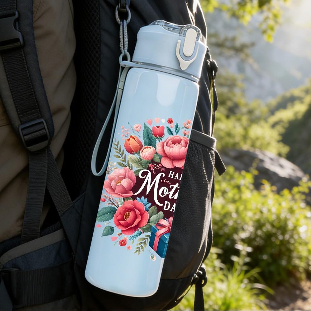1PC Retro Floral Bouquet 750ml Color Plastic Sports Water Bottle Leakproof Flip Straw Lid Suitable for Sports Office Home Use