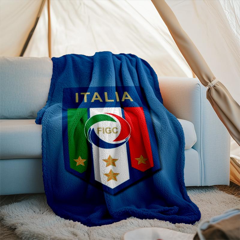 1PC Italian Football Crest Printed Soft Flannel Blanket Throw for Adult Bedroom Living Room Sofa Camping Travel Fan gifts Christmas Gifts