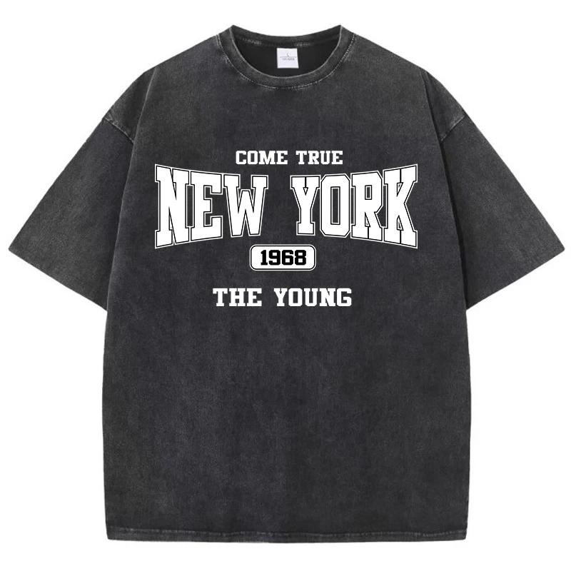 Женские футболки New York Cotton Washed T Shirts Come True The Young Prints Футболка Потертый Оверсайз С круглым вырезом Топы Одежда