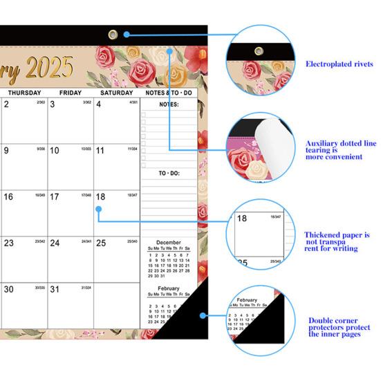 2025/01-2026/06 Календарь Настенный календарь с отверстиями для подвешивания Премиум бумага Прочная четкая печать Ежегодный планировщик Календарь