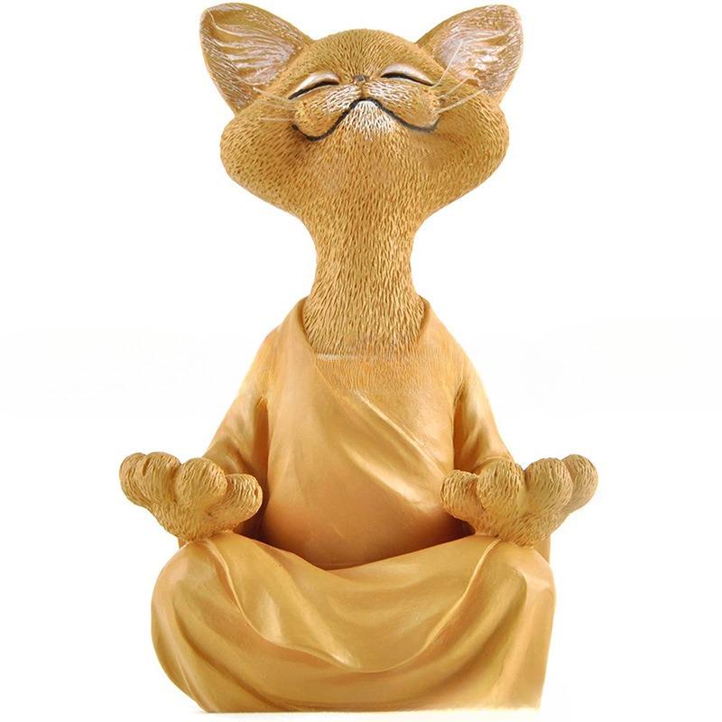 Смеющийся от души фигурка кошки медитация черный кот смола фигурка украшение для дома фигурка