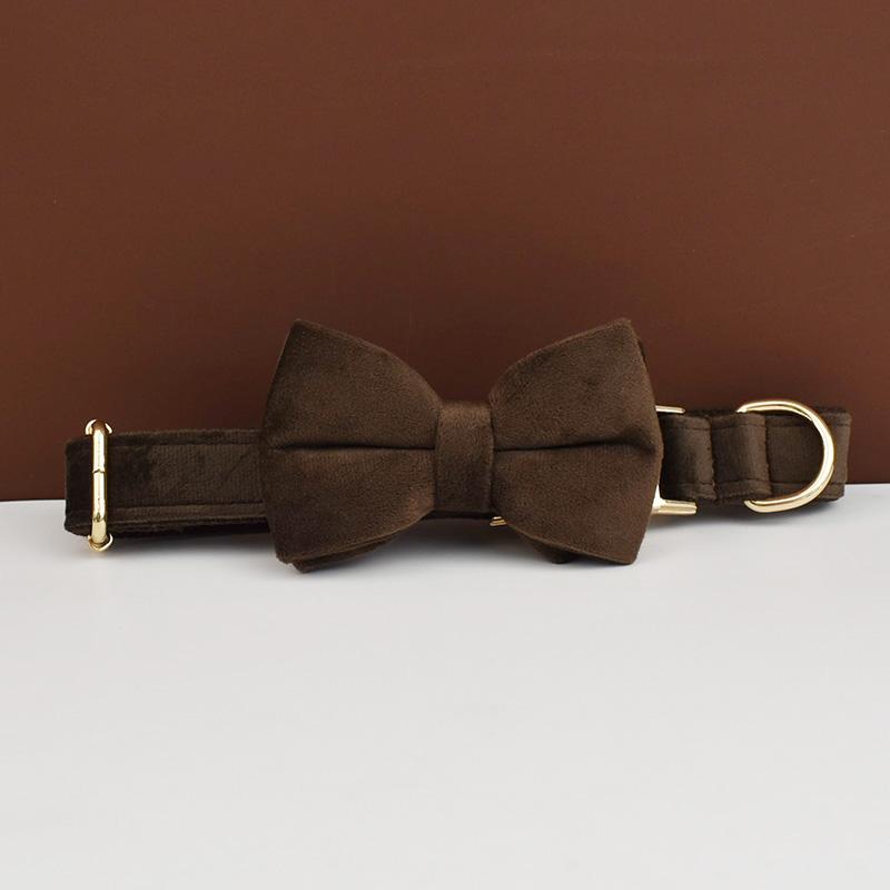Dark Brown Velvet Dog Collar And Leash Set For Dogs Custom Engraved Nameplate Pet Supplies Dog Leash Velvet11