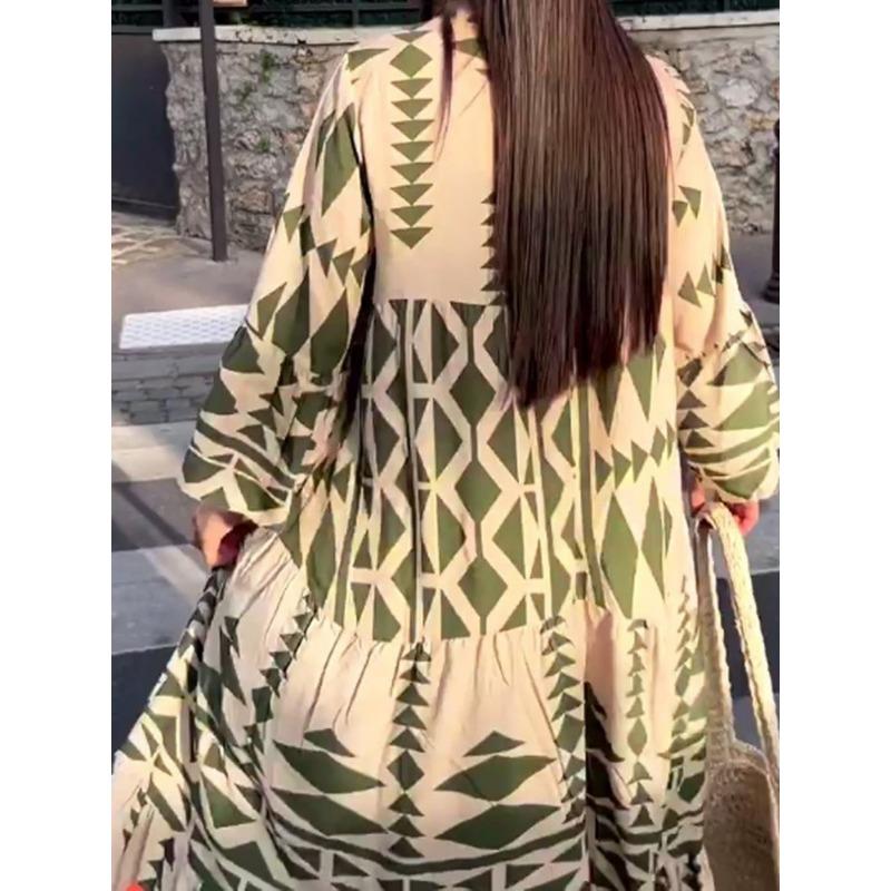 Элегантное платье макси, женское повседневное уличное платье, винтажное геометрическое платье с v-образным вырезом в стиле бохо, пляжные длинные свободные платья, женские платья, халат Ete Femme