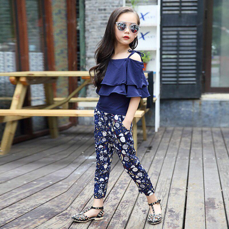 YUBAOBEI Комплекты одежды для девочек-подростков, летние комплекты одежды для девочек, топ-сарафан + штаны с цветочным принтом, одежда из 2 предметов для девочек
