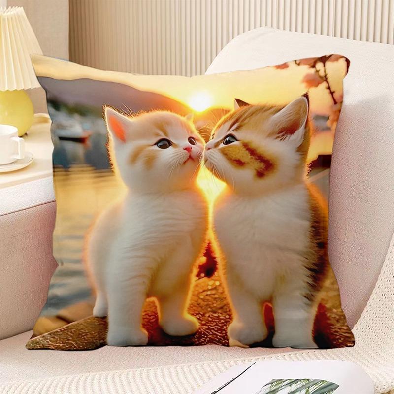 Couple Cat Print Decorative Pillowcase Bedroom Living Room Square Cushion Pillowcase