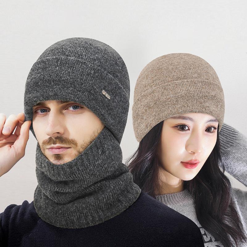 Winter Wool Plush Knitted Hat Men's Outdoor Travel Cycling Cold-Proof Ear Cover Head Wool Hat