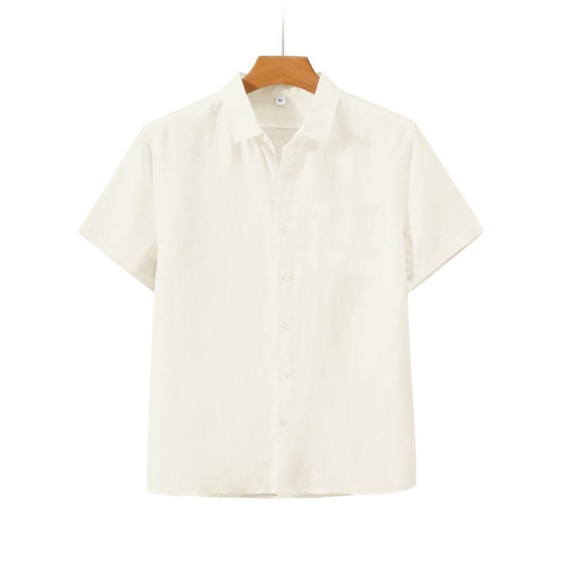 Мужская льняная рубашка с коротким рукавом, летняя тонкая свободная льняная рубашка для пляжа, отдыха на открытом воздухе, повседневная одежда