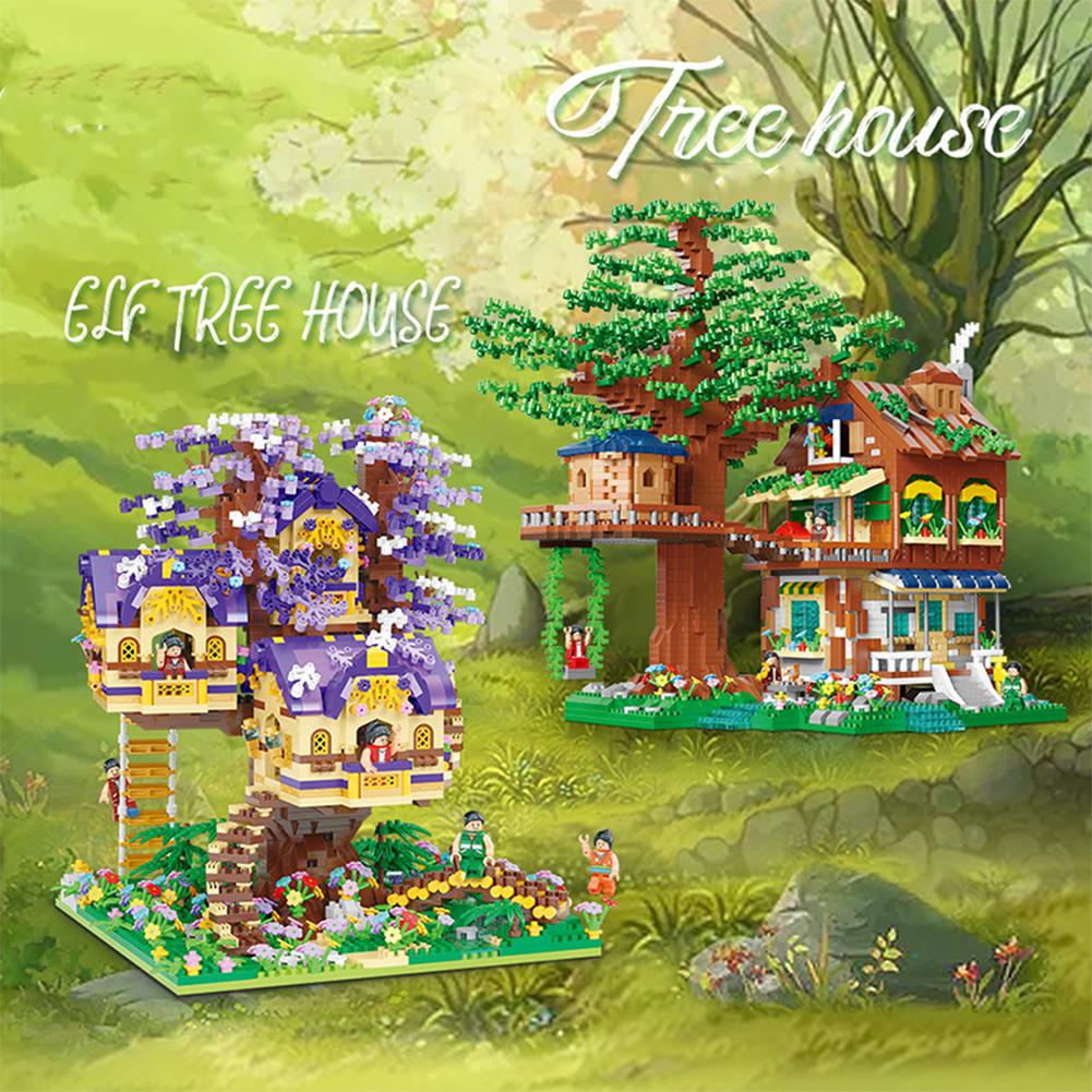 Diy Миниатюрные Алмазные Маленькие Частицы Собранные Строительные Блоки Лесной Дом на Дереве Тема Головоломки Модель Игрушки