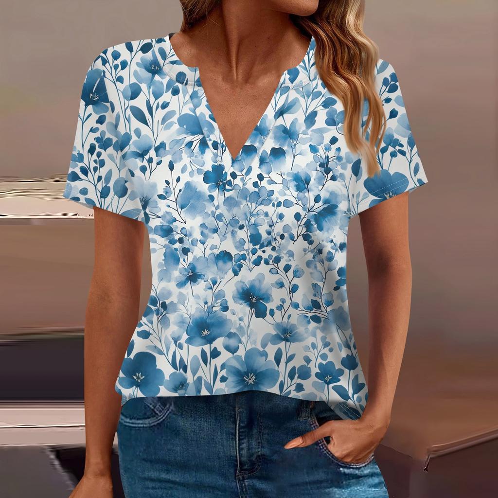 Women's T Shirt Tee Printed Short Sleeve Daily Weekend Fashion Basic V Neck Regular Top