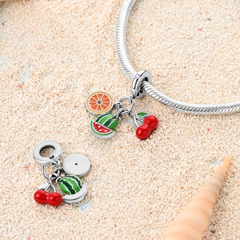 Charms Copper Orange Watermelon And Cherry Pendants Fit Charms Plata Original Bracelet Women Jewellery Making Diy Gifts