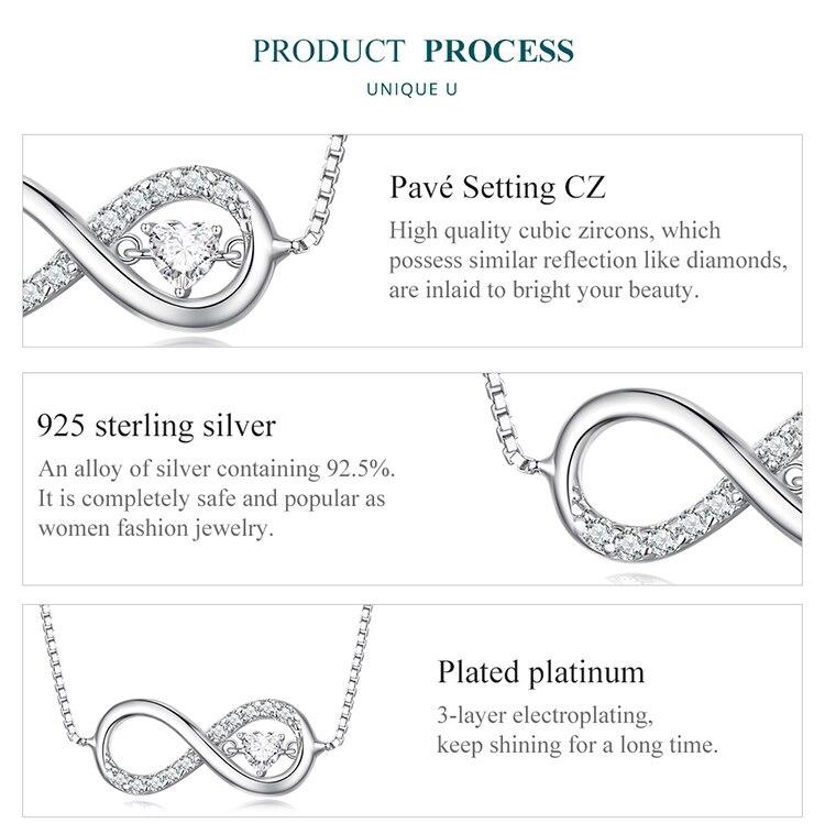 BAMOER Infinity Love Family Forever Short Chain Necklace for Women Clear CZ 925 Sterling Silver Fashion Jewlery