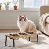 Anti-Vomiting Pet Feeder Non Slip Wood Raised Pet Feeder Cat Bowl Stand Small To Medium Cats