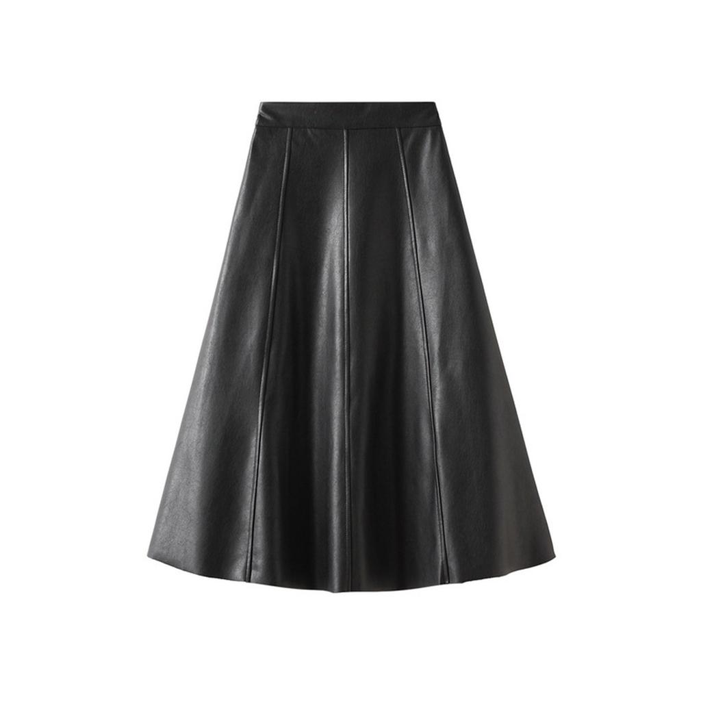 Women's Fashion Casual Solid Color High Waist Thin PU Leather Half-body Skirt