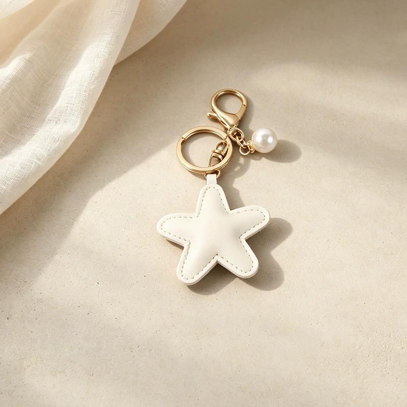 Yogodlns Faux Leather Shiny Star Pearl Bag Pendant Keychain Mobile Phone Decor Charm Accessory Car Key Ornaments Gift Handicrafts