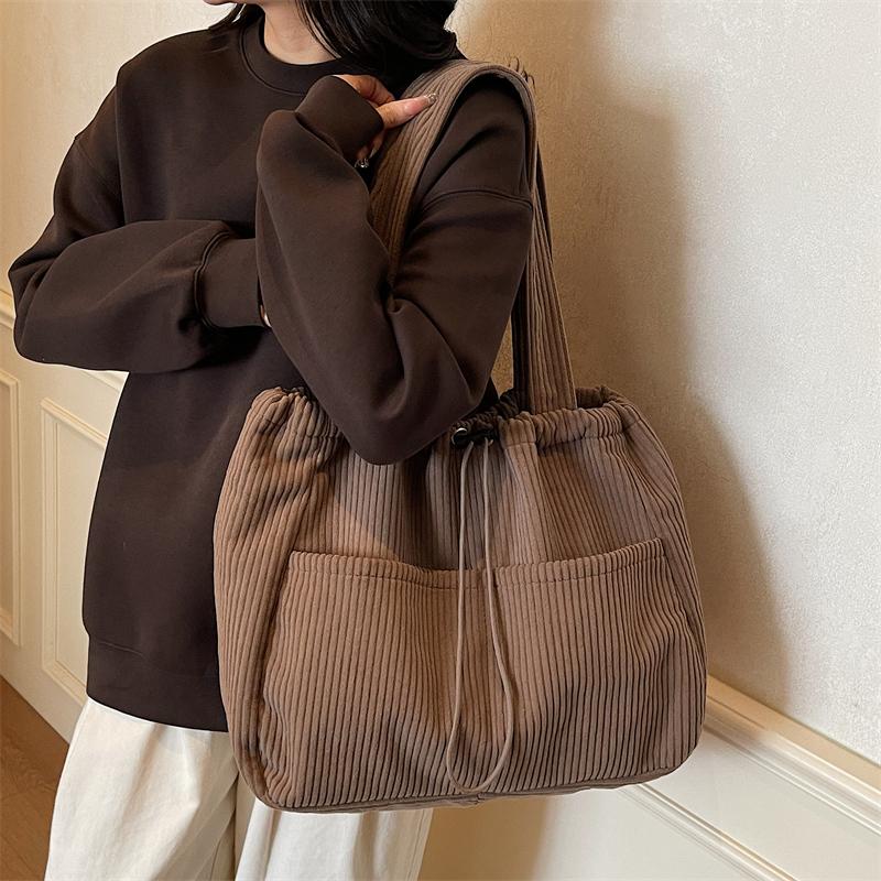 Corduroy Bag Women's Large Capacity Shoulder Shopping Bag Commuter Tote Bag