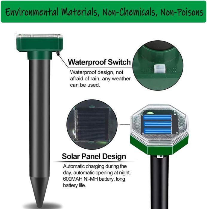Anti Taupe Solaire, 8 Pièces Taupe Ultrason Solaire, IP65 Étanche Répulsif Taupe Ultrason, Repulsif Serpent Exterieur