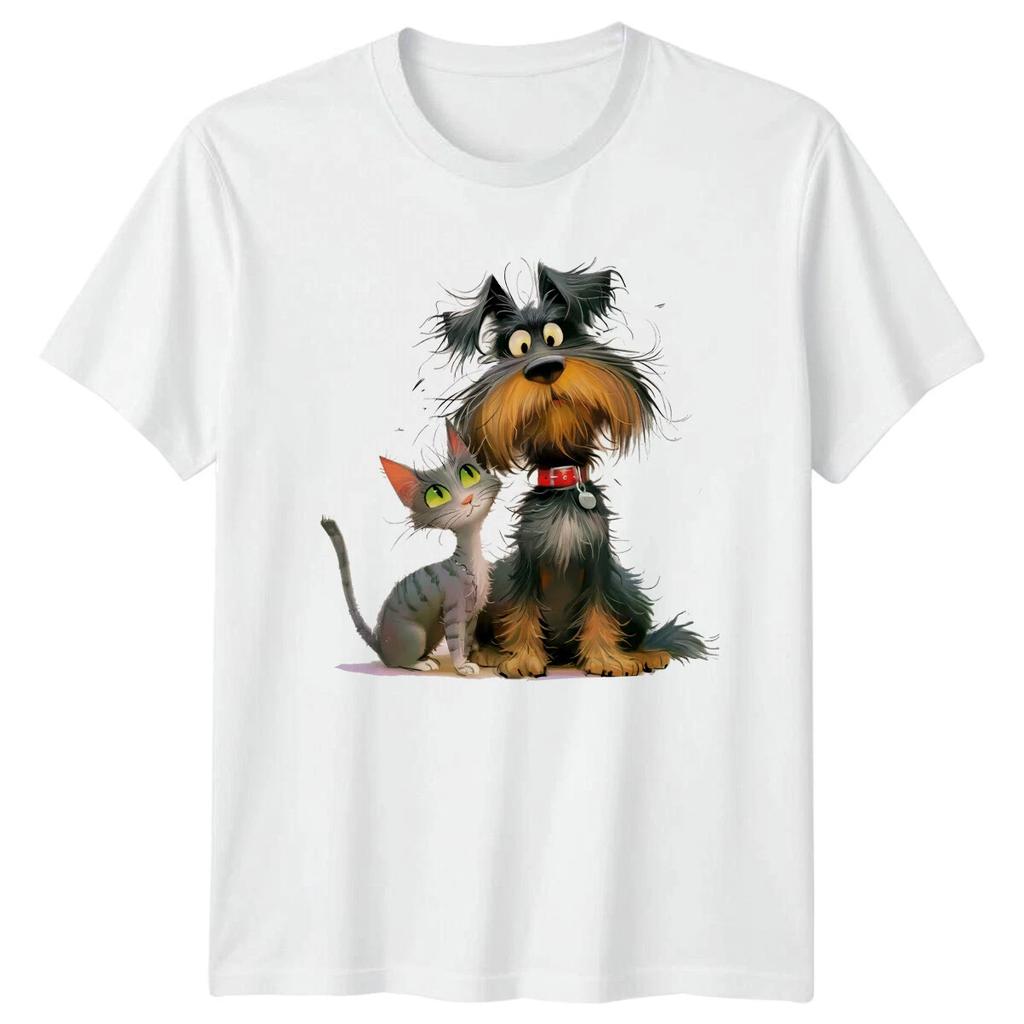 Dog And Cat Pets Animals Mens T-Shirt Womens Tee Graphic Unisex Top
