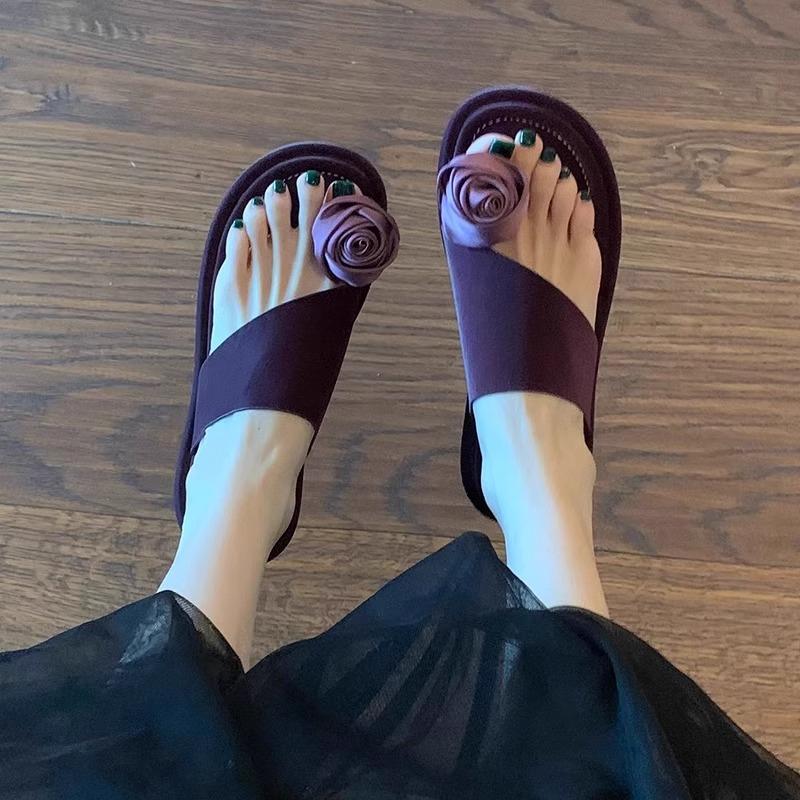 Мода Мода Круглый Носок Носок Роза Тапочки Женские Летние Новые Уличные Мягкая Подошва Противоскользящие Износостойкие Пляжные Туфли