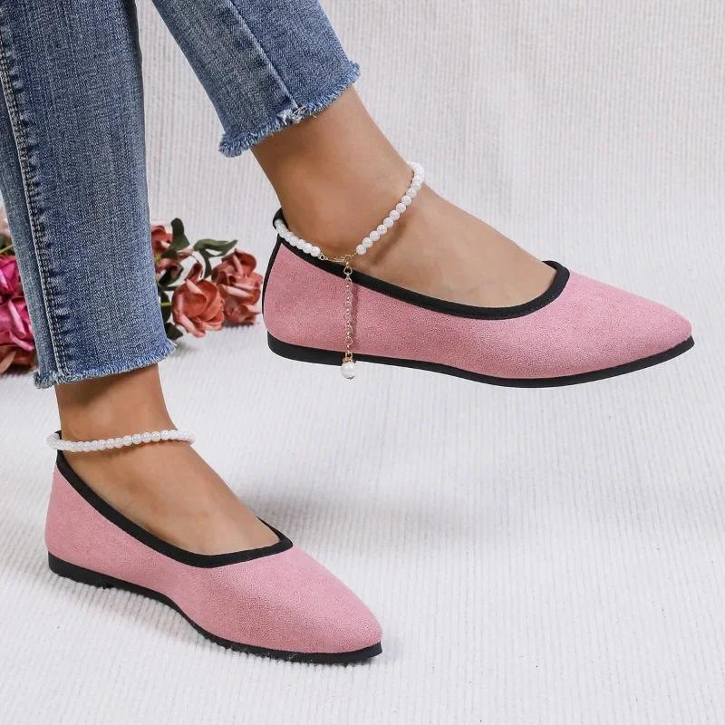 2024 Новая модная однотонная обувь с острым носком и закрытым носком, повседневная женская обувь на плоской подошве, подходящая по цвету для весны и осени