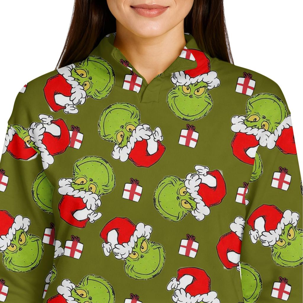 Women's Stand Collar Pullover Long Sleeve Top Christmas Print Sports Top