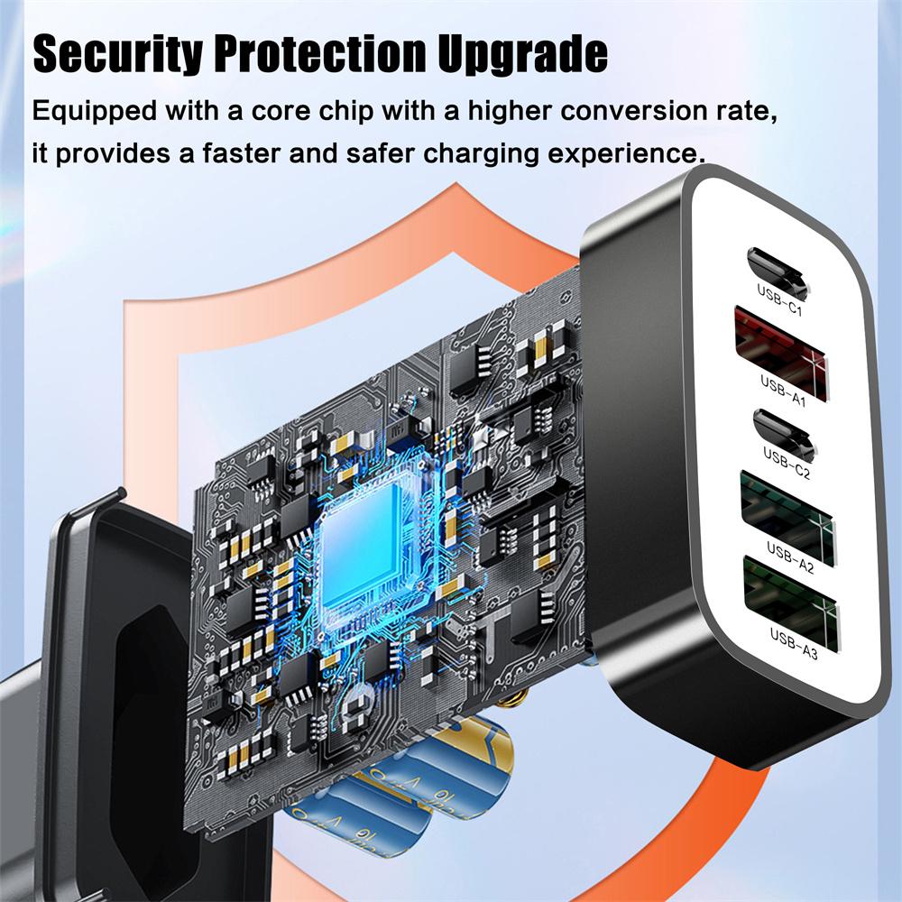 65W 5 in 1 USB PD Charger Type C Fast Charging Phone Charger Adapter for IPhone Samsung Xiaomi Huawei EU/US/UK Plug Wall Charger