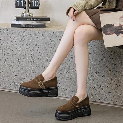 Модные Высококачественные 8,5 см Замшевые Кожаные Туфли на Платформе Клиновидные Кроссовки Осенние Кроссовки Женские Женские Обувь на Скрытой Платформе Увеличивающая Рост Весна