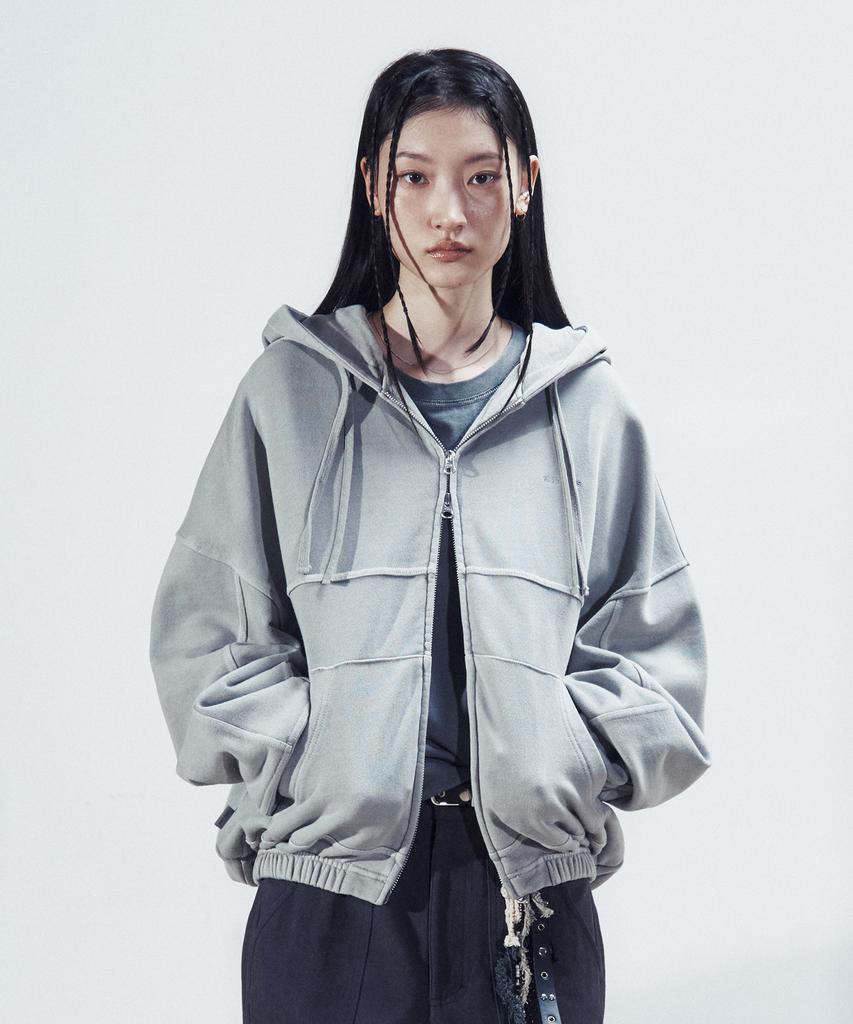 Node Labs Dev:7 Худи на молнии с двойным капюшоном, окрашенное garment dyed_Светло-серый