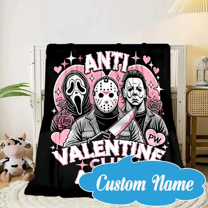 Custom Name Ghostface Horror Theme Blanket bed sofa Blanket Flannel Blanket for Camping, Hiking, Picnic Essentials,gift for Fan family