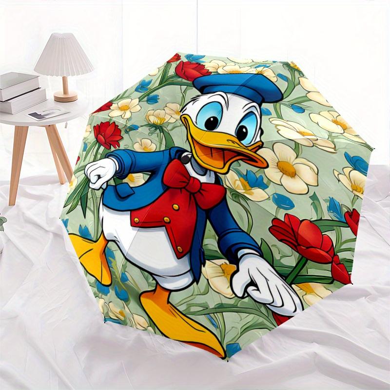 1pc Donald Duck Floral Automatic Opening and Closing Umbrella, Lightweight 3-Fold, With Cute Cartoon Characters, Suitable for Home, Outdoor