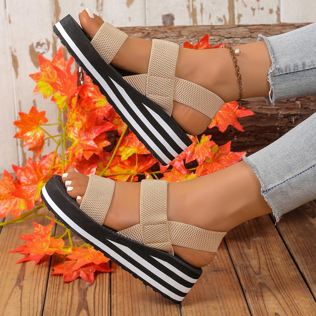 Сандалии Женские платформа крутые шлепанцы Римский стиль мода летний сезон имитация пеньковой веревки черно-белый фон леопардовый принт
