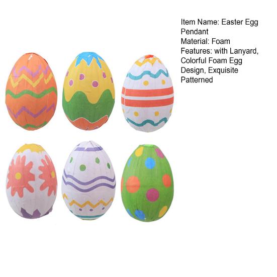 6Pcs Colorful Foam Easter Egg Hanging Decorations with Lanyard Exquisite Patterns Durable Material Simulation Egg Ornaments