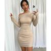 Весеннее новое сексуальное платье с длинным рукавом и косым воротником, женское облегающее повседневное платье с высокой талией, элегантное модное короткое платье для вечеринок и клуба 25888