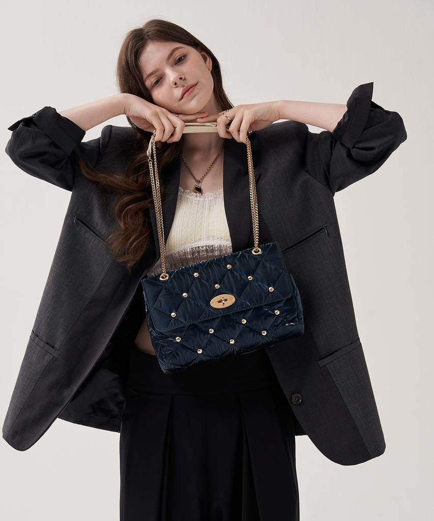 Jina In Ny Ladylike Chain Shoulder Bag [Navy Quilting]