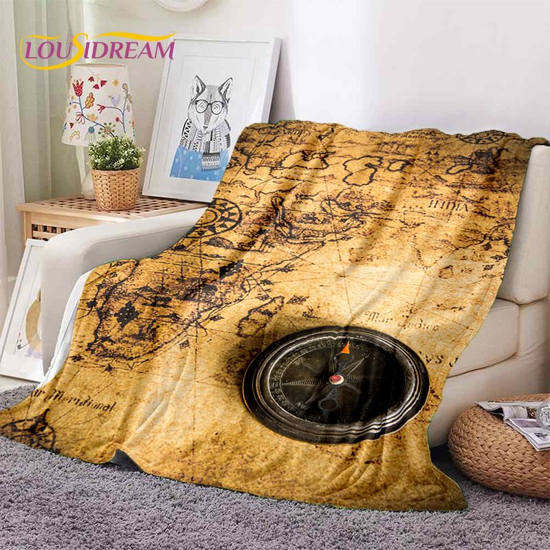 3D Ancient Nautical Chart World Map Compass Soft Flannel Blankets,Throw Blanket Comfortable Blanket for Picnic Beds Sofa Bedroom