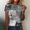 Women's Fashion T-shirt Summer Crew-neck Clothing Elegant Casual Short Sleeve Cat Print Top Fashion Loose T-shirt Women Clothing