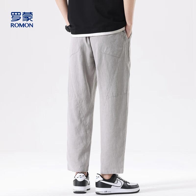 Luomeng Men's Ramie Cotton Ice Silk Casual Straight-Leg Pants